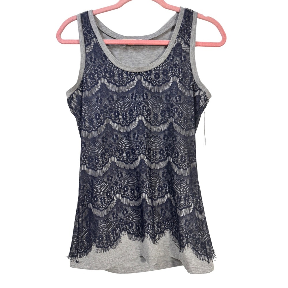 Cotton Candy NWT Navy Lace Overlay Gray Tank Top Women's M Casual Chic Festival